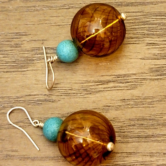Handcrafted Dangle Glass Earrings - Picture 3 of 9